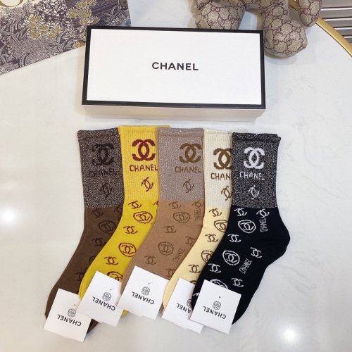 Chanel Socks 5 Pairs with Original Box Luxury Brand Breathable Chanel Sock