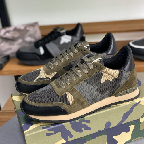 Valentino Men Shoes Fashion Design Luxury Brand ROCKRUNNER CAMOUFLAGE LAMINATED STUDDED SNEAKER with Original Box