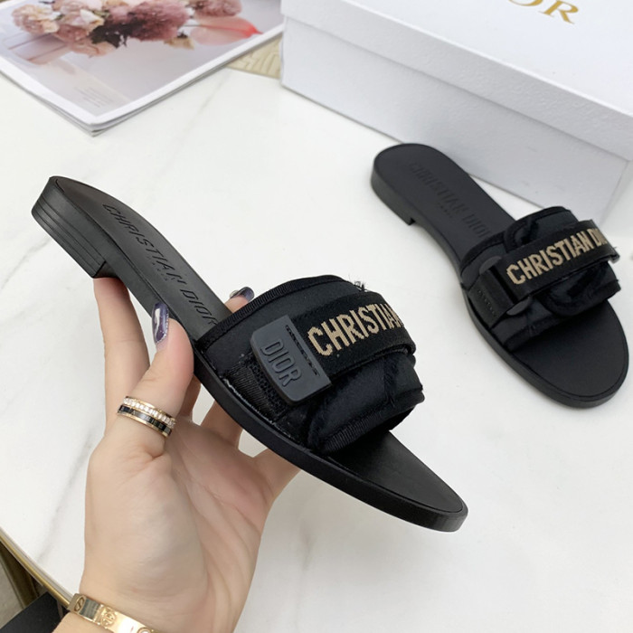 Dior Womens Shoes Sandals Slippers Slide Luxury Brand DIO(R)EVOLUTION SLIDE Shiny Technical Fabric with Dior Oblique Print with Original Box