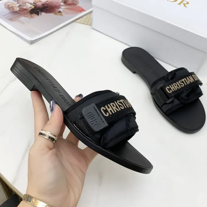 Dior Womens Shoes Sandals Slippers Slide Luxury Brand DIO(R)EVOLUTION SLIDE Shiny Technical Fabric with Dior Oblique Print with Original Box