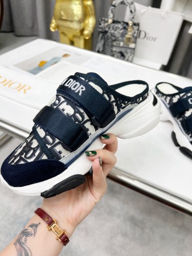 Dior Women Shoes Slippers SLIDE Luxury Brand D-WANDER SLIDE Deep Blue Dior Oblique Technical Fabric KCQ351OBY_S56B with Original Box
