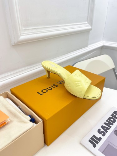 Louis Vuitton Womens Shoes Sandals Slippers Luxury Brand REVIVAL MULE 1A9P06 Yellow Monogram-embossed lambskin with Original Box 5.5cm Heel