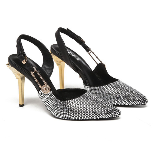 Versace Brand Womens Sandals Shoes Leather Big Size LA MEDUSA SLING-BACK PUMPS High Heel Design Luxury Brand Sandals for Women