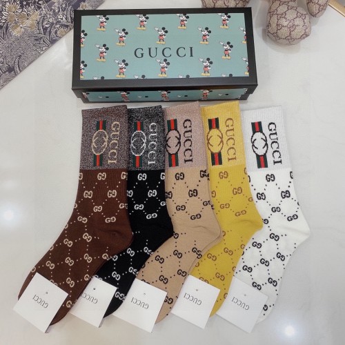 Gucci Socks 5 Pairs with Original Box Luxury Brand Breathable Gucci Sock