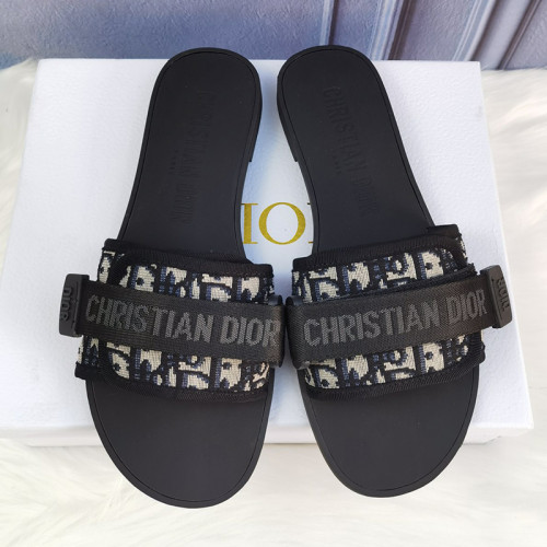 Dior Women Shoes Mule DWAY DIO(R)EVOLUTION SLIDE Luxury Brand DIO(R)EVOLUTION SLIDE Shiny Technical Fabric with Deep Blue Dior Oblique Print KCQ431OBY_S56B