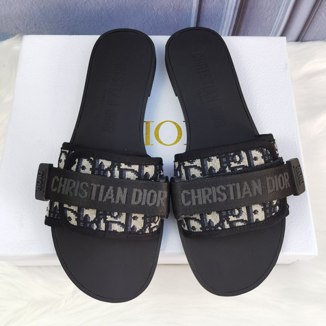 Dior Women Shoes Mule DWAY DIO(R)EVOLUTION SLIDE Luxury Brand DIO(R)EVOLUTION SLIDE Shiny Technical Fabric with Deep Blue Dior Oblique Print KCQ431OBY_S56B