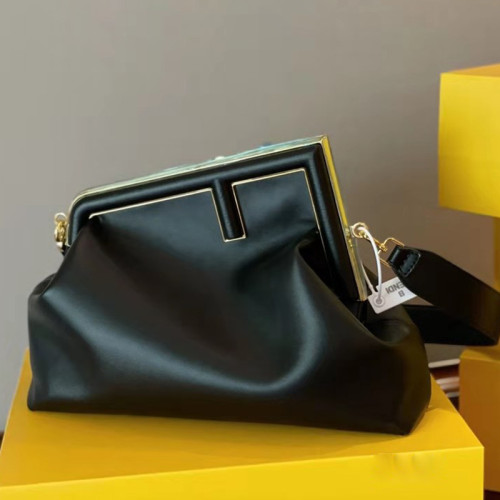 Fendi Womens Bags Clutch Luxury Brand FENDI FIRST MEDIUM Black leather bag 8BP127ABVEF0KUR with Original Box