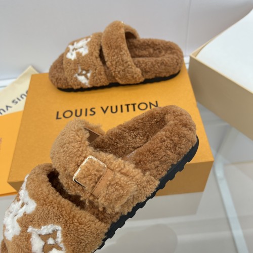 Louis Vuitton Womens Shoes Slide Slippers for Winter Wool Fabric Luxury Brand Designer PASEO FLAT COMFORT MULE with Original Box