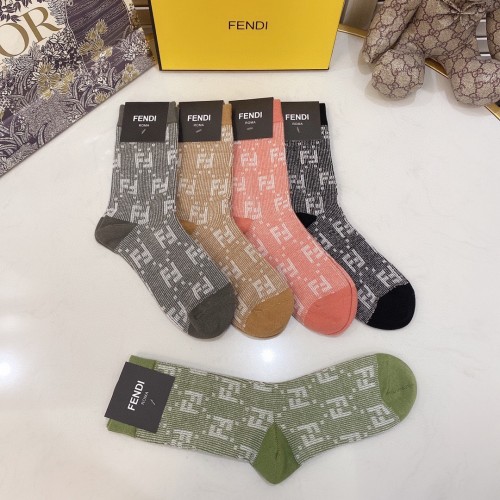 Fendi Socks 5 Pairs with Original Box Luxury Brand Breathable Fendi Sock
