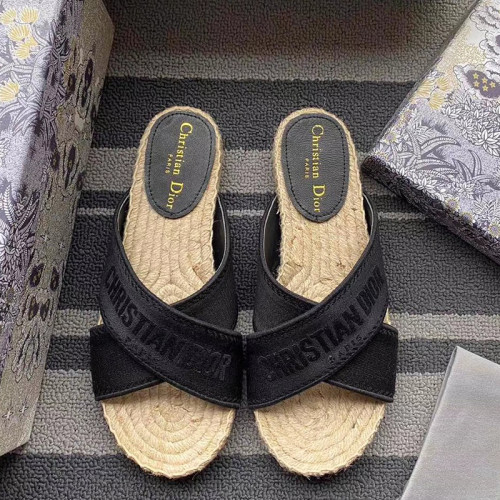 Women Shoes Slippers DWAY Slides Luxury Brand Design Dior Espadrille Nude Mesh Embroidery Womens Shoes with Original Box