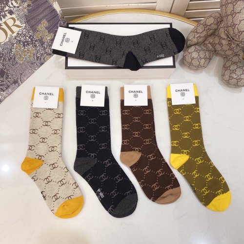 Chanel Socks 5 Pairs with Original Box Luxury Brand Breathable Chanel Sock