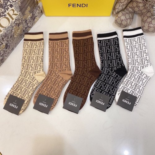 Fendi Socks 5 Pairs with Original Box Luxury Brand Breathable Fendi Sock
