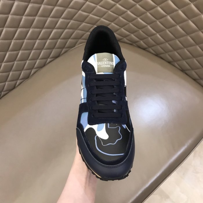 Valentino Men Shoes Fashion Design Luxury Brand ROCKRUNNER CAMOUFLAGE LAMINATED STUDDED SNEAKER with Original Box