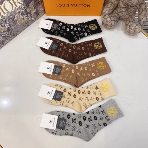 Louis Vuitton Socks 5 Pairs with Original Box Luxury Brand Breathable LV Sock
