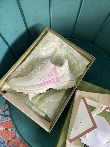 Gucci Women Shoes Women's Rhyton Gucci logo leather sneaker Luxury Brand with Original Box