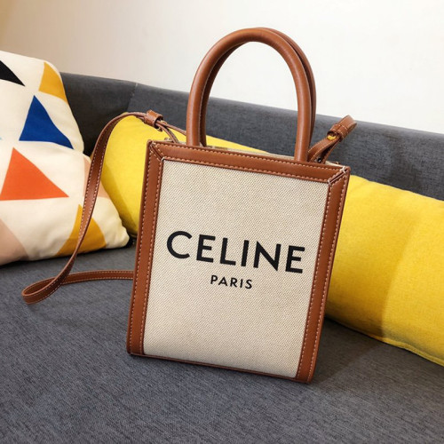 Celine Womens Bag MINI VERTICAL CABAS CELINE IN TEXTILE WITH CELINE PRINT AND CALFSKIN 193302BNZ.02NT