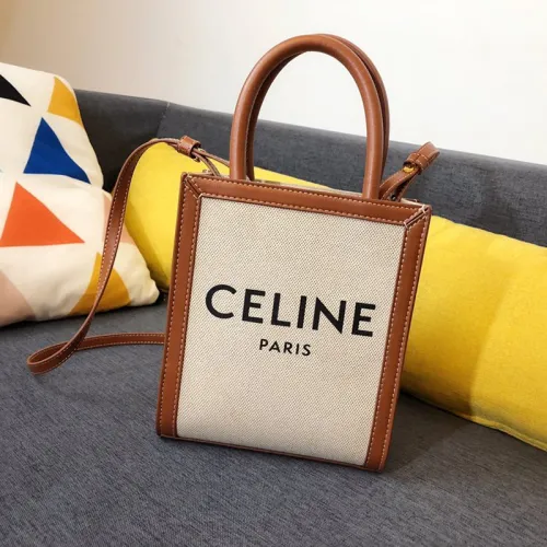 Celine Womens Bag MINI VERTICAL CABAS CELINE IN TEXTILE WITH CELINE PRINT AND CALFSKIN 193302BNZ.02NT
