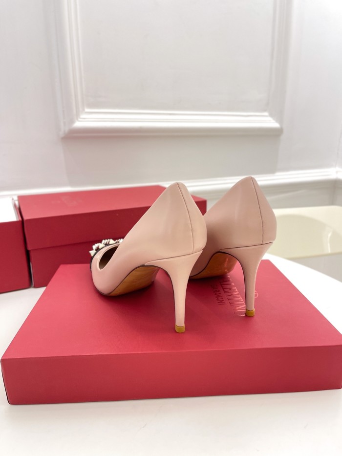 Valentino Womens Shoes ROCKSTUD SLINGBACK PUMP WITH SCULPTED HEEL IN KIDSKIN with Original Box 8cm Heel Design