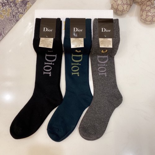 Dior Socks 3 Pairs with Original Box Luxury Brand Breathable Dior Sock