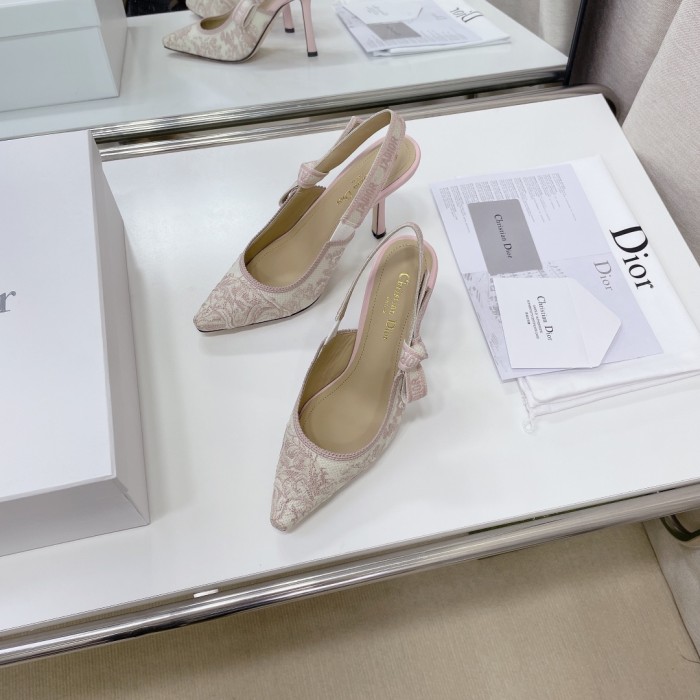Dior Women Shoes Pumps Luxury Design Fashion Type High Heel Shoes for Wedding Style J'ADIOR SLINGBACK PUMP Cotton Embroidery with Micro Houndstooth Motif with Original Box