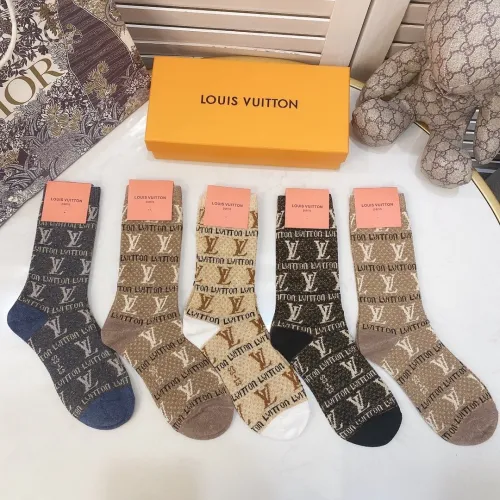 Louis Vuitton Socks 5 Pairs with Original Box Luxury Brand Breathable LV Sock