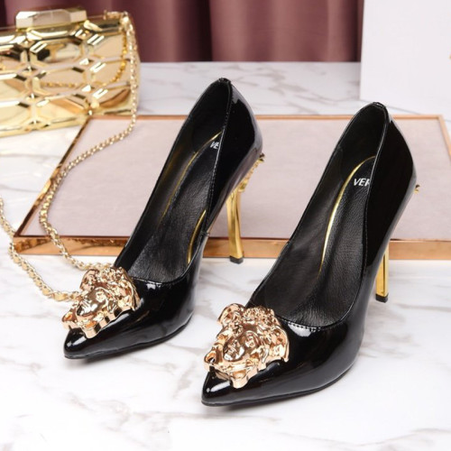Versace Brand Womens Sandals Shoes Leather Big Size LA MEDUSA PATENT SAFETY PIN LEATHER PUMPS High Heel Design Luxury Brand Sandals for Women