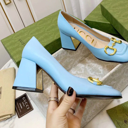 Gucci Womens Shoes Pumps Luxury Brand Women's Mid-Heel Pump With Horsebit In Leather 7.5cm Heel with Original Box 694855 BNC00 5815