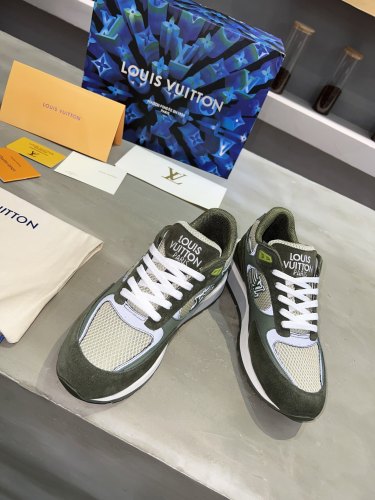 Louis Vuitton Men Shoes Sports RUN AWAY SNEAKER Running Design Luxury Brand with Original Box Khaki Green Mesh and suede calf leather 1A9J16