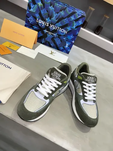 Louis Vuitton Men Shoes Sports RUN AWAY SNEAKER Running Design Luxury Brand with Original Box Khaki Green Mesh and suede calf leather 1A9J16