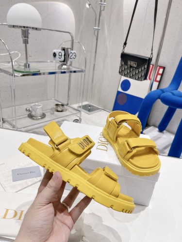 Dior Women Shoes Sandals Luxury Brand DIORACT SANDAL Yellow Lambskin with Original Box