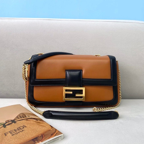Fendi Womens Bag BAGUETTE CHAIN Brown and Black Nappa Leather Bag
