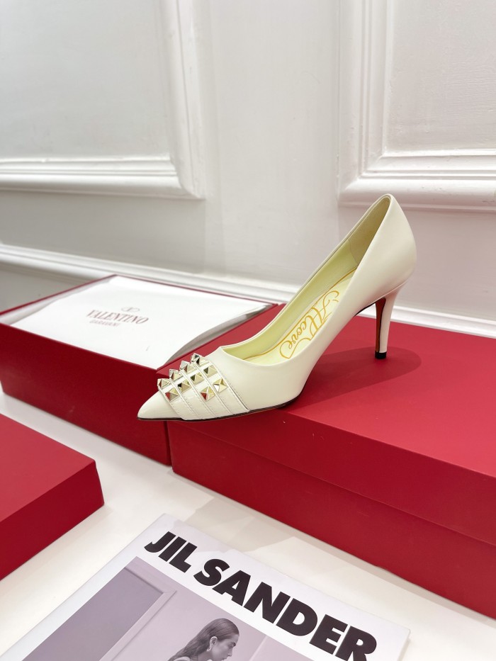 Valentino Womens Shoes ROCKSTUD SLINGBACK PUMP WITH SCULPTED HEEL IN KIDSKIN with Original Box 8cm Heel Design