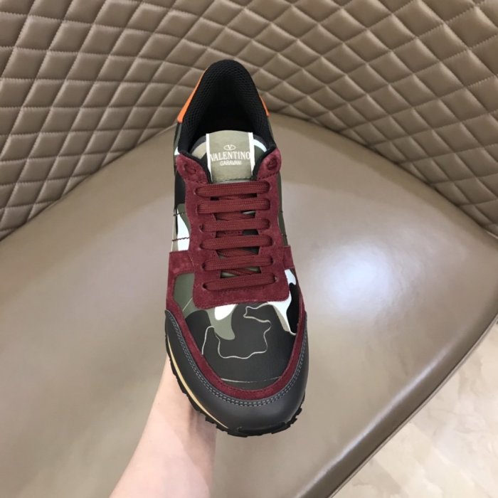 Valentino Men Shoes Fashion Design Luxury Brand ROCKRUNNER CAMOUFLAGE LAMINATED STUDDED SNEAKER with Original Box