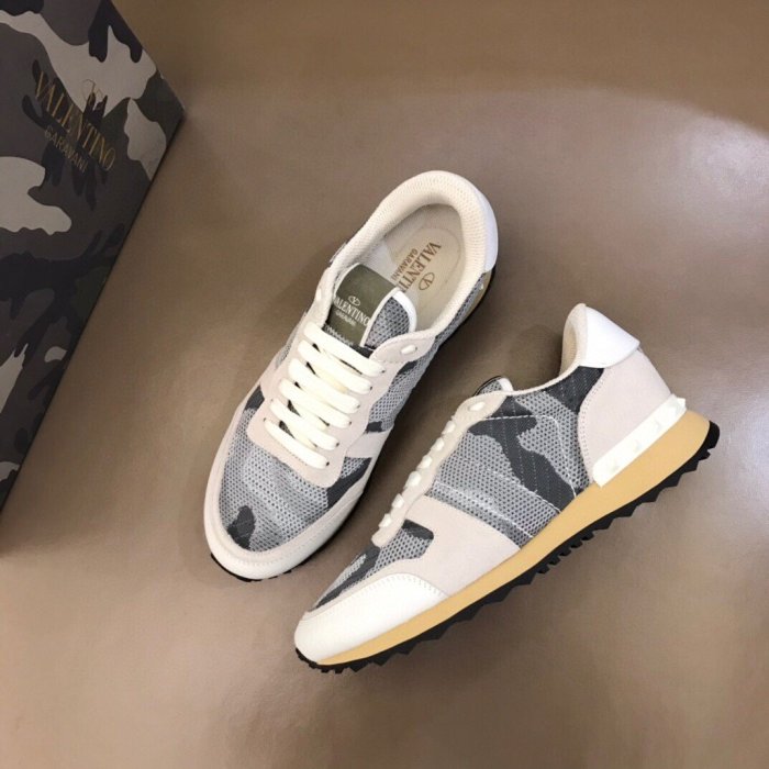 Valentino Men Shoes Fashion Design Luxury Brand ROCKRUNNER CAMOUFLAGE LAMINATED STUDDED SNEAKER with Original Box