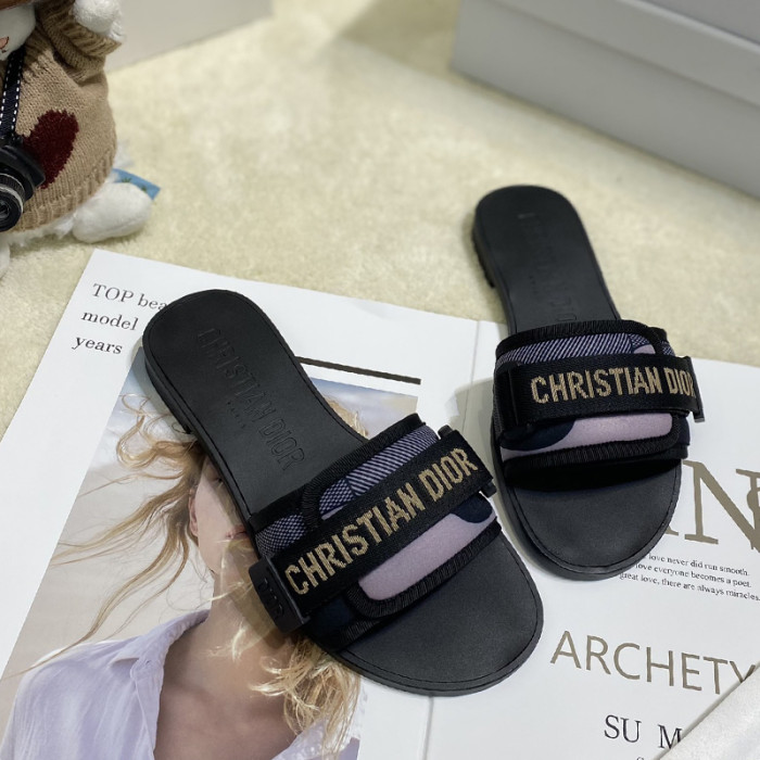 Dior Womens Shoes Sandals Slippers Slide Luxury Brand DIO(R)EVOLUTION SLIDE Shiny Technical Fabric with Dior Oblique Print with Original Box