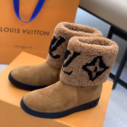 Louis Vuitton Women Shoes Snow Boots Luxury Brand SNOWDROP FLAT ANKLE BOOT Cognac 1A8D1Q