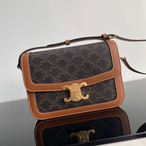 Celine Womens Bag TEEN TRIOMPHE BAG IN TRIOMPHE CANVAS AND CALFSKIN
