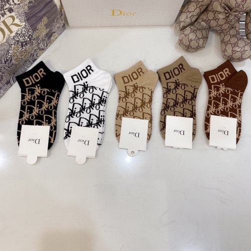 Dior Socks 5 Pairs with Original Box Luxury Brand Breathable Dior Sock