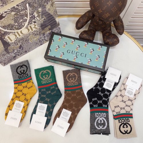 Gucci Socks 5 Pairs with Original Box Luxury Brand Breathable Gucci Sock