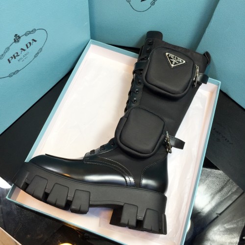 Prada Women Shoes Boots Luxury Brand Brushed rois leather and nylon Monolith boots 1W257M_3L09_F0002_F_055