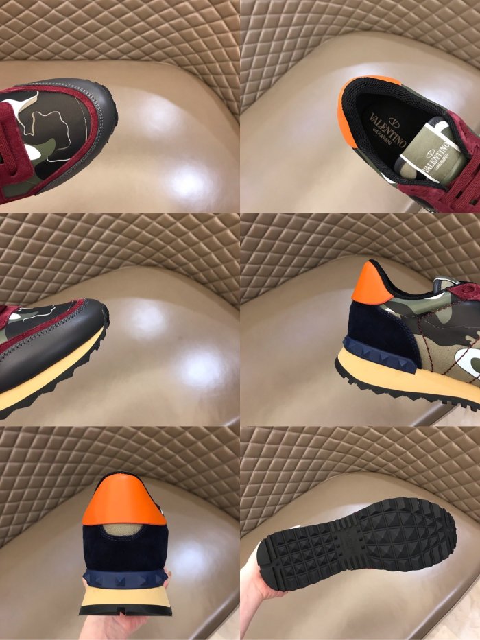 Valentino Men Shoes Fashion Design Luxury Brand ROCKRUNNER CAMOUFLAGE LAMINATED STUDDED SNEAKER with Original Box