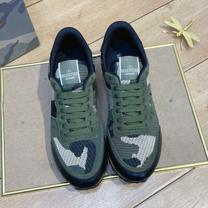Valentino Men Shoes Fashion Design Luxury Brand ROCKRUNNER CAMOUFLAGE LAMINATED STUDDED SNEAKER with Original Box