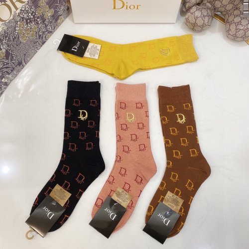Dior Socks 4 Pairs with Original Box Luxury Brand Breathable Dior Sock
