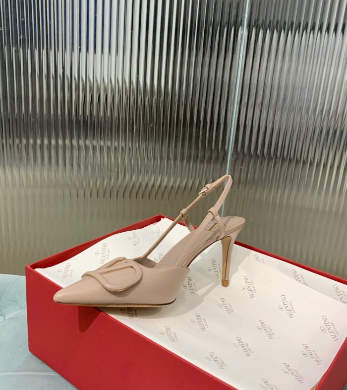 Valentino Women Shoes Mule Flip Flop Sandals VLOGO SIGNATURE CALFSKIN SLINGBACK PUMP 80 MM / 3.15 IN. ZW2S0R01MZFP45 with Original Box