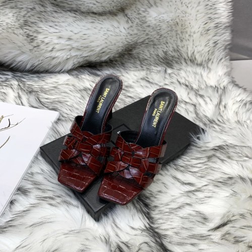 Saint Laurent YSL Womens Shoes TRIBUTE HEELED MULES IN SMOOTH LEATHER 9CM