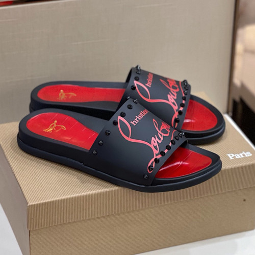 Christian Louboutin CL Men Shoes Slippers Luxury Brand Red Botton Mens Slides with Original Box