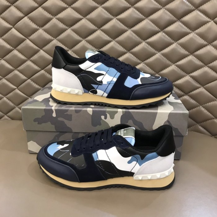 Valentino Men Shoes Fashion Design Luxury Brand ROCKRUNNER CAMOUFLAGE LAMINATED STUDDED SNEAKER with Original Box