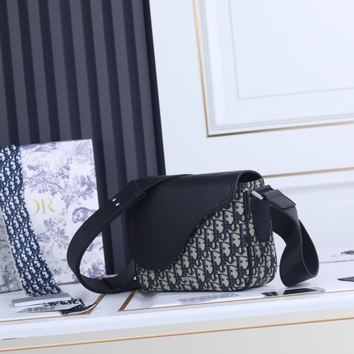 Dior Mens Bags Shoulder Messenger Bags Luxury Brand Dior MINI SADDLE MESSENGER BAG Beige and Black Dior Oblique Jacquard and Black Grained Calfskin with Original Box