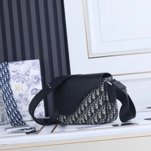 Dior Mens Bags Shoulder Messenger Bags Luxury Brand Dior MINI SADDLE MESSENGER BAG Beige and Black Dior Oblique Jacquard and Black Grained Calfskin with Original Box