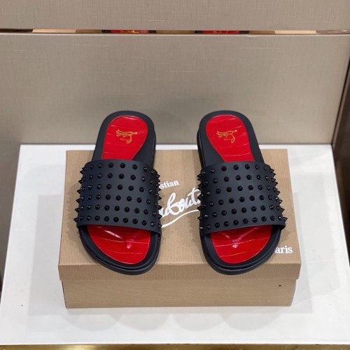 Christian Louboutin CL Men Shoes Slippers Luxury Brand Red Botton Mens Slides with Original Box